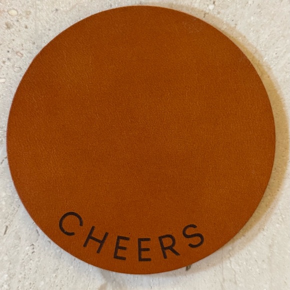 Set of Cheers Leather Circle Drink Coasters - Picture 1 of 8